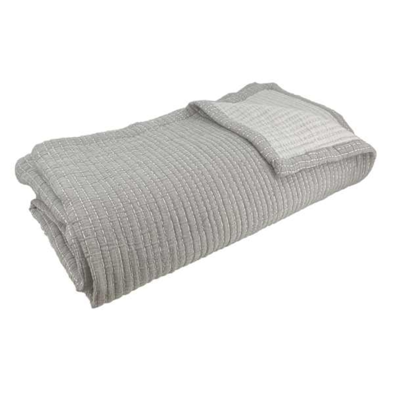 3-Piece Neutral Chambray Reversible Coverlet Set, Full/Queen