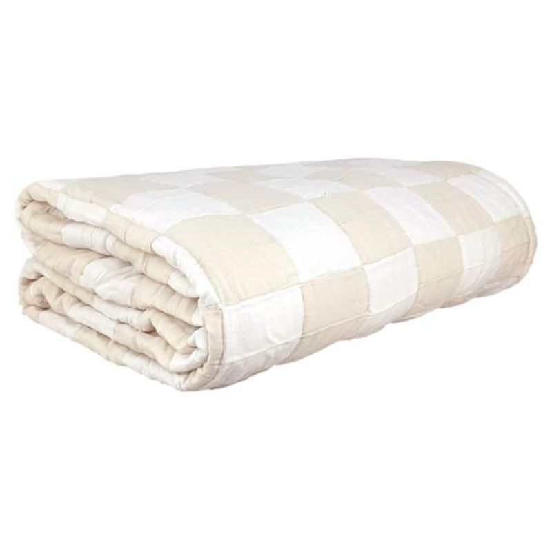 3-Piece Taupe Checkered Metalasse Coverlet Set, Full/Queen