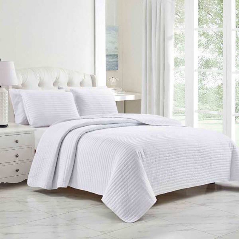 3-Piece White Striped Quilt Set, King