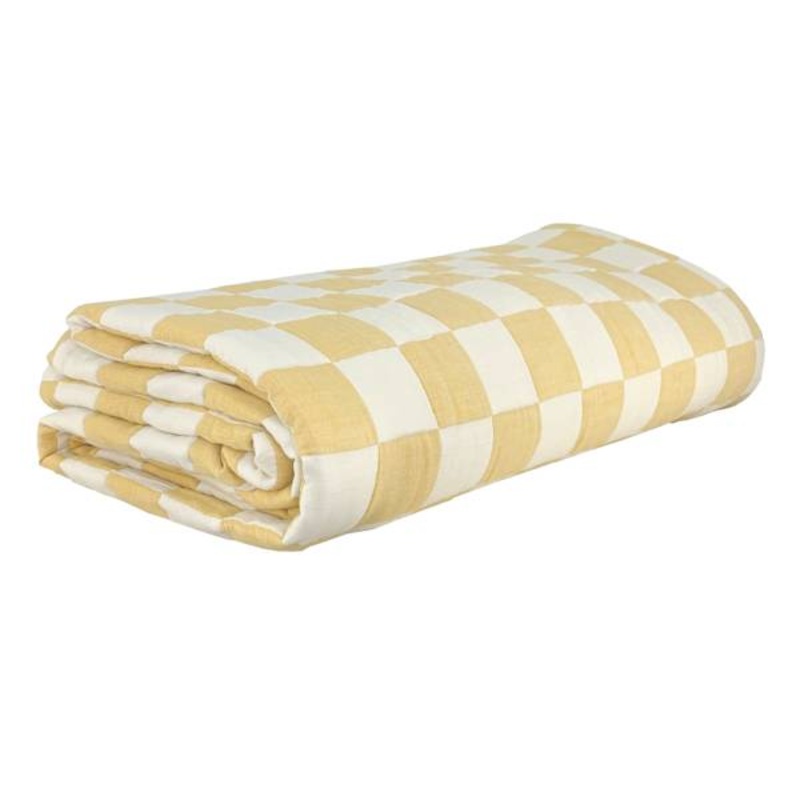 3-Piece Yellow Checkered Matelasse Coverlet Set, Full/Queen