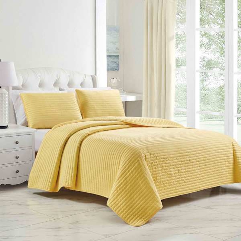 3-Piece Yellow Striped Quilt Set, King