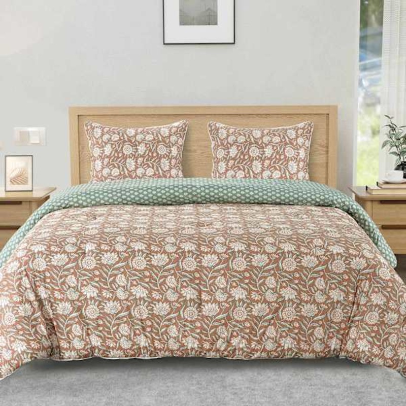3-Piece Floral Print Cotton Percale Comforter Set, King