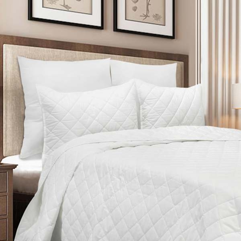 3-Piece White Cotton Percale Quilt Set, Full/Queen