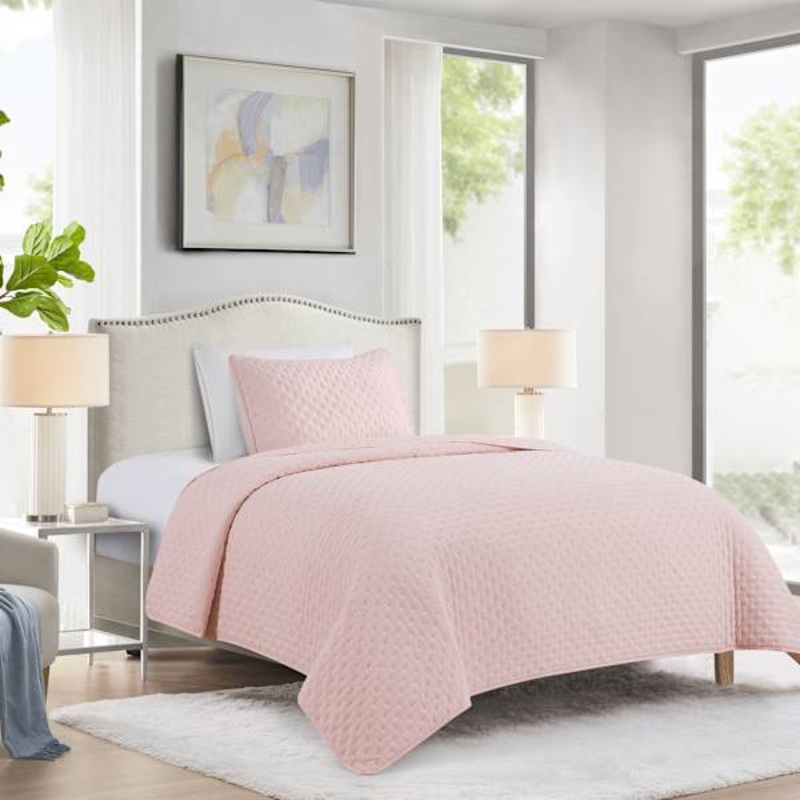 Tiny Dreamers 2-Piece Pink Washed Pinsonic Quilt Set, Twin/Twin XL