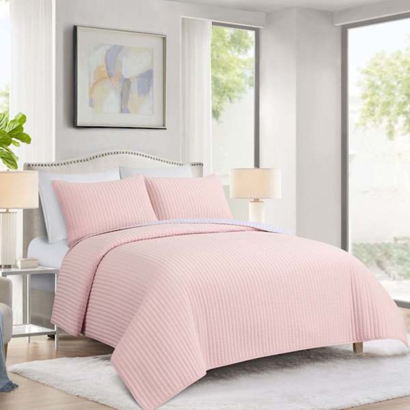 Tiny Dreamers 3-Piece Pink & Purple Washed Microfiber Reversible Quilt Set, Full/Queen