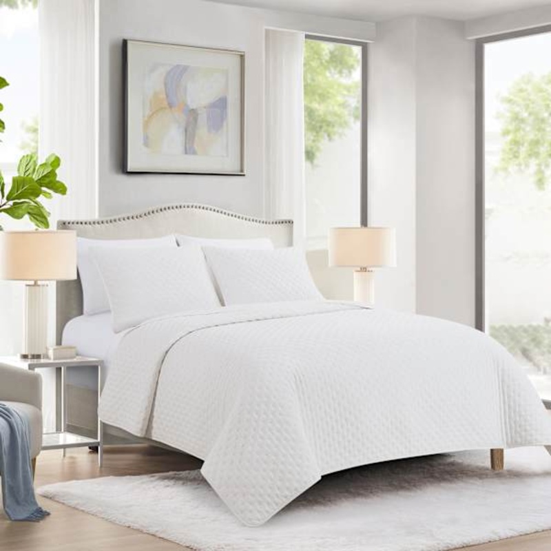 Tiny Dreamers 3-Piece White Washed Pinsonic Quilt Set, Full/Queen