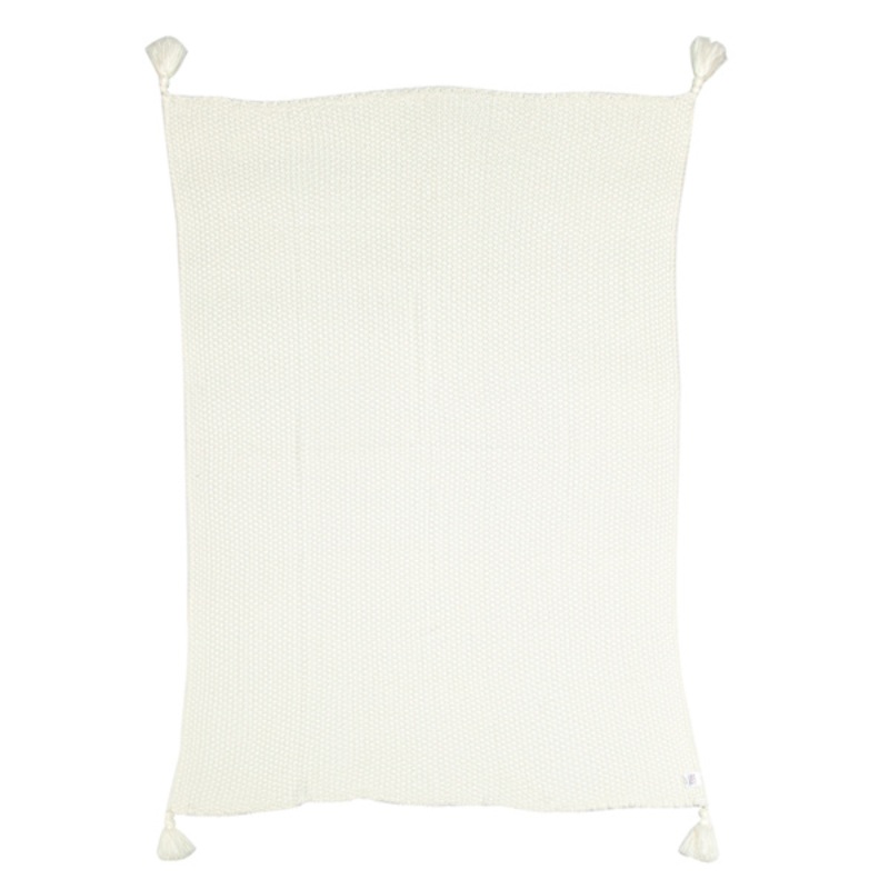 White Woven Throw Blanket with Tassels, 50×60