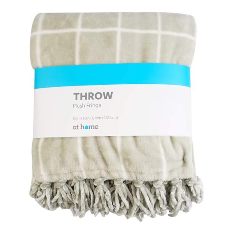 Sage Green Windowpane Fringe Throw Throw Blanket, 50×60