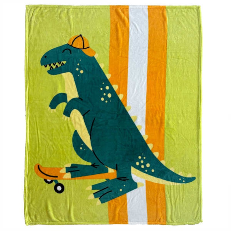 Tiny Dreamers Dinoskater T-Rex Printed Micro Plush Throw Blanket, 50×60