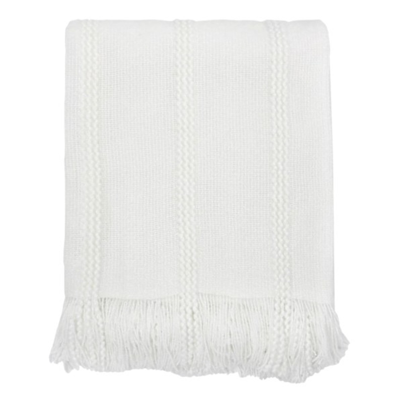 White Striped Knit Throw Blanket, 50×60