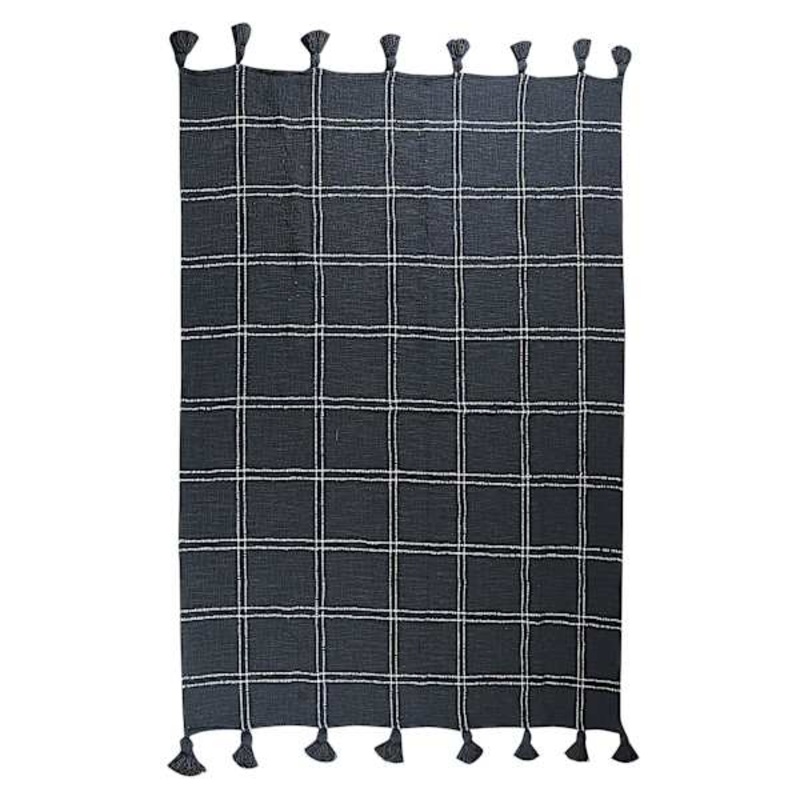 Windowpane Yarn Dyed Woven Throw Blanket with Tassels, 50×60