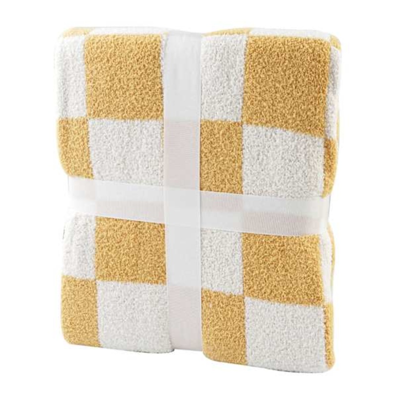 Yellow Checkered Cozy Knit Throw Blanket, 50×60
