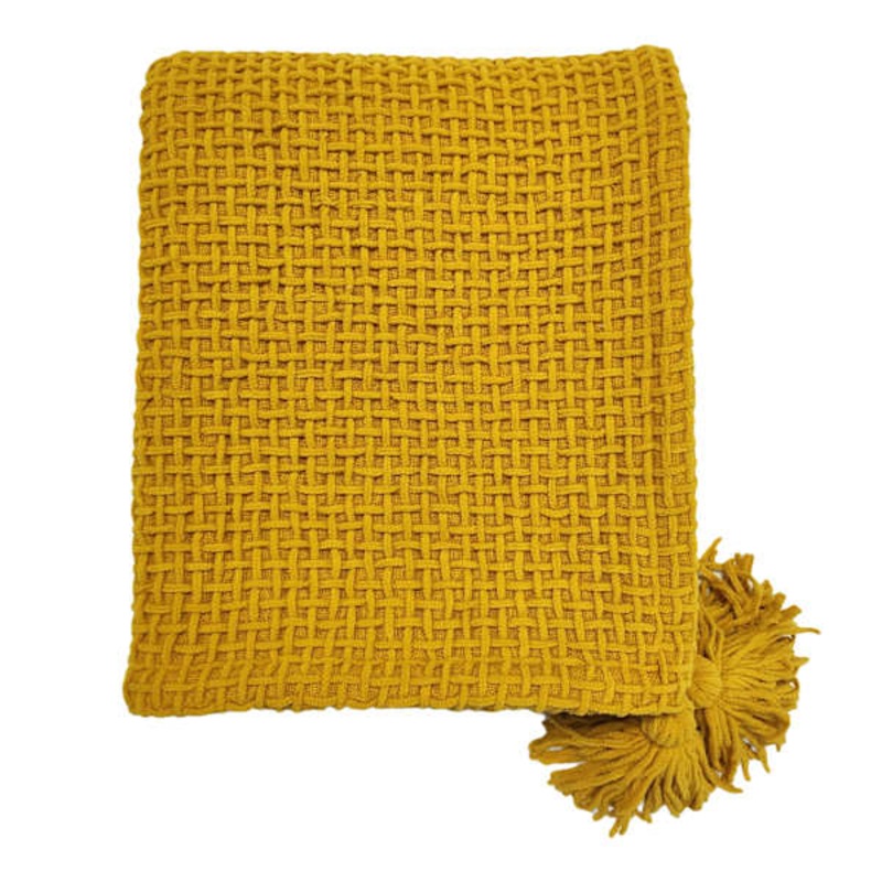 Yellow Chenille Woven Throw Blanket, 50×60