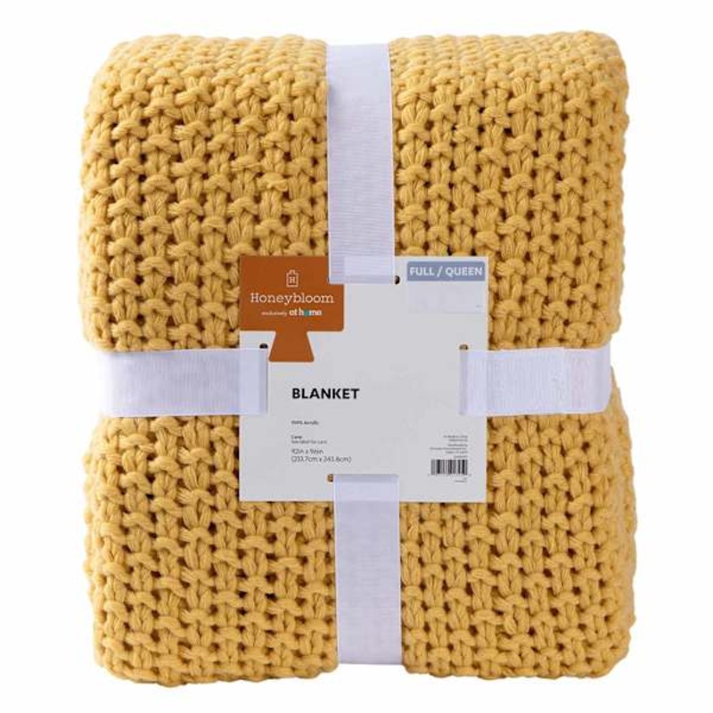 Yellow Sweater Knit Bed Blanket, Full/Queen