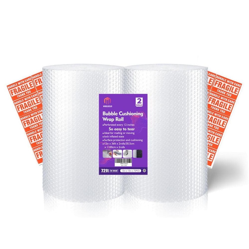 Angel Sar 12 in. x 72 ft. Bubble Packing Wrap, Shipping Cushioning Roll Supplies for Moving Boxes 2-Pack WU52AL44