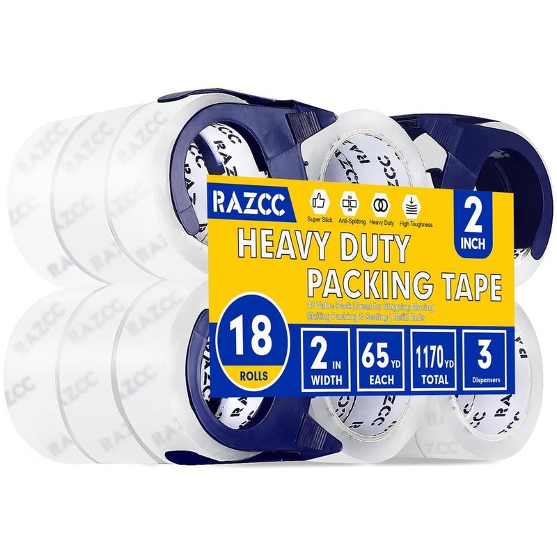 Angel Sar 2 in. x 65 Yards Per Roll 18 Rolls Heavy Duty Clear Packaging Tape for Packing Shipping Moving 780 Total Yard NL11FG14