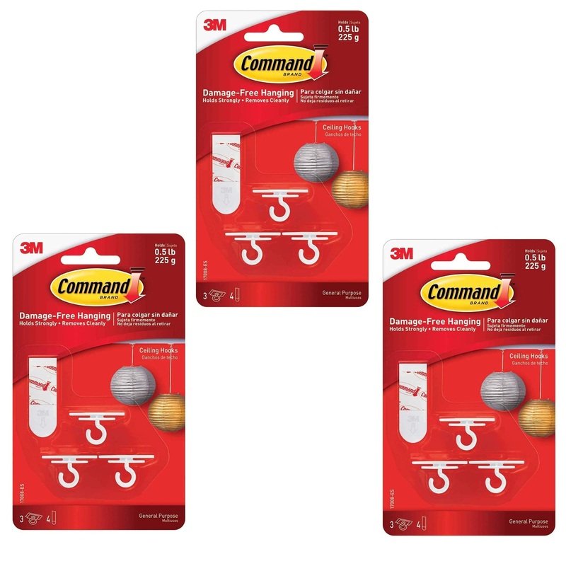 Command 17008-ES Ceiling 9 Hooks  12 Foam Strips per  White