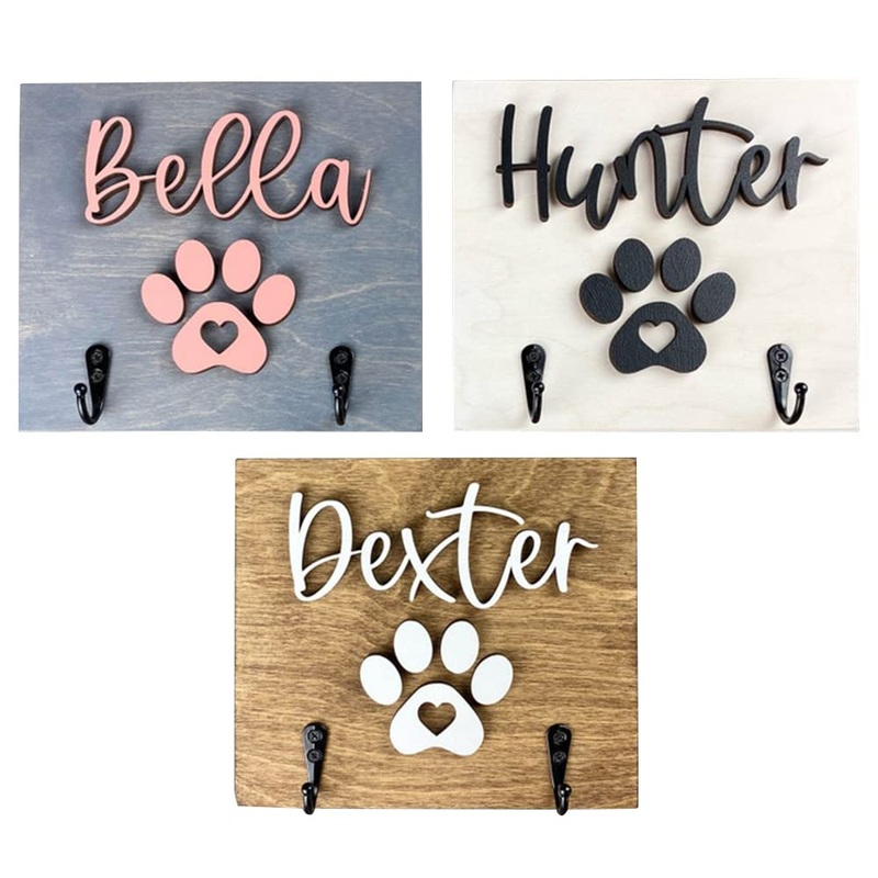 Lilancer Dog Lead Holder for Wall Personalised| Dog Hooks Custom Name Breed Decorative for Wall Cute Housewarming Gifts for Dog Owner (Style 3 – Dog paw Print 5.7×9 in) 5.7×9 in Style 3 – Dog Paw Print