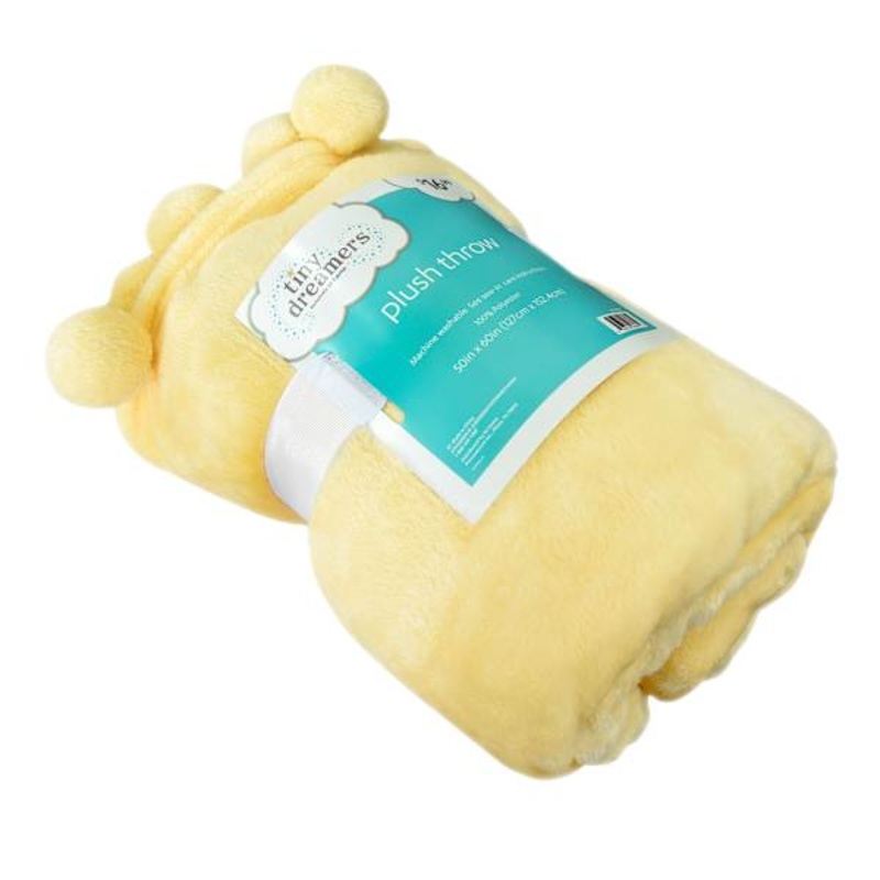 Tiny Dreamers Solid Yellow Pom-Pom Throw Blanket, 50×60