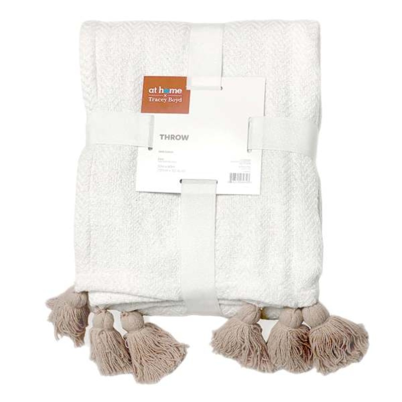 Tracey Boyd Solid White Woven Throw Blanket, 50×60