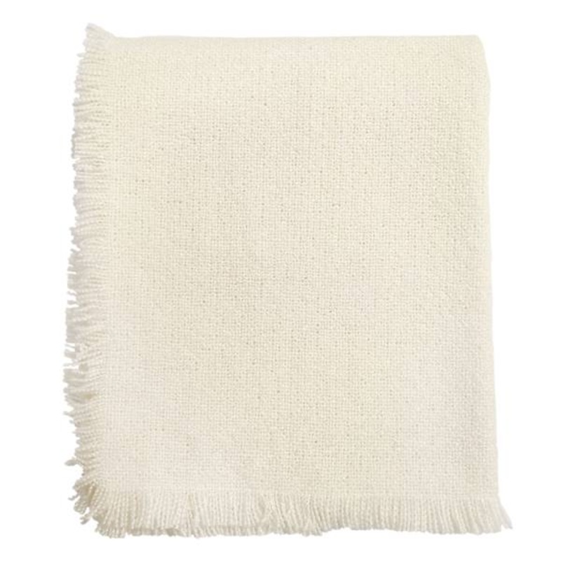 White Raw Edge Woven Throw Blanket, 50×60