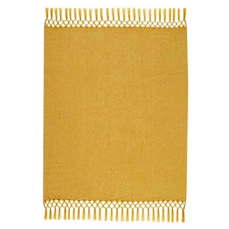 Yellow Chenille Throw Blanket  with Macrame, 50×60