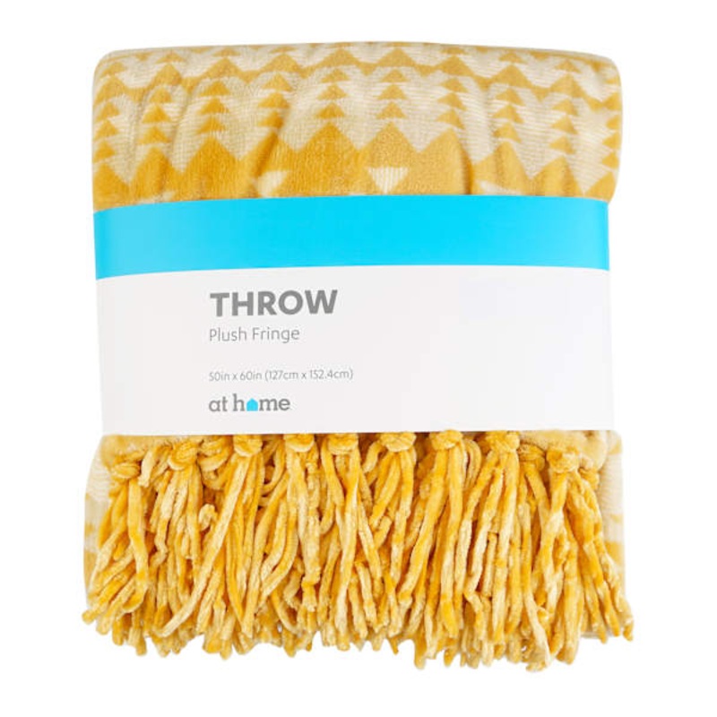 Yellow Tribal Print Fringe Throw Blanket, 50×60