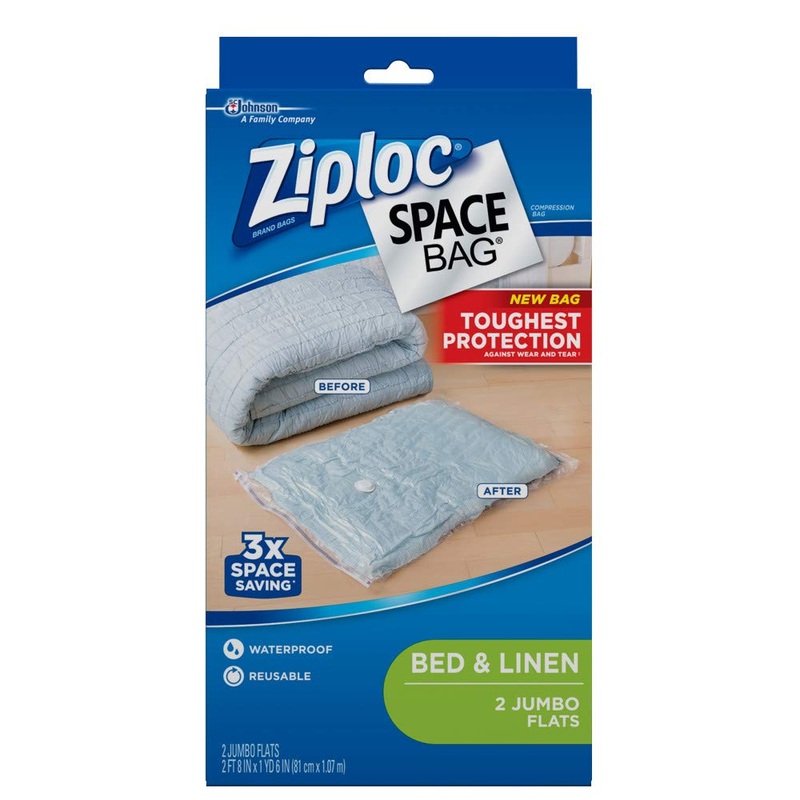 Ziploc Space Bag Clothes Vacuum Sealer Storage Bags for Home and Closet Organization Jumbo 2 Bags Total