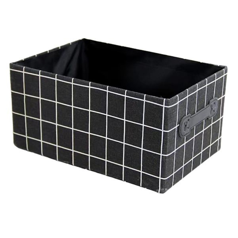 Black Grid Rectangle Fabric Storage Basket, Large