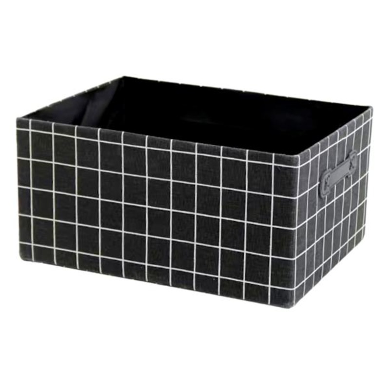Black Grid Rectangle Fabric Storage Basket, Medium
