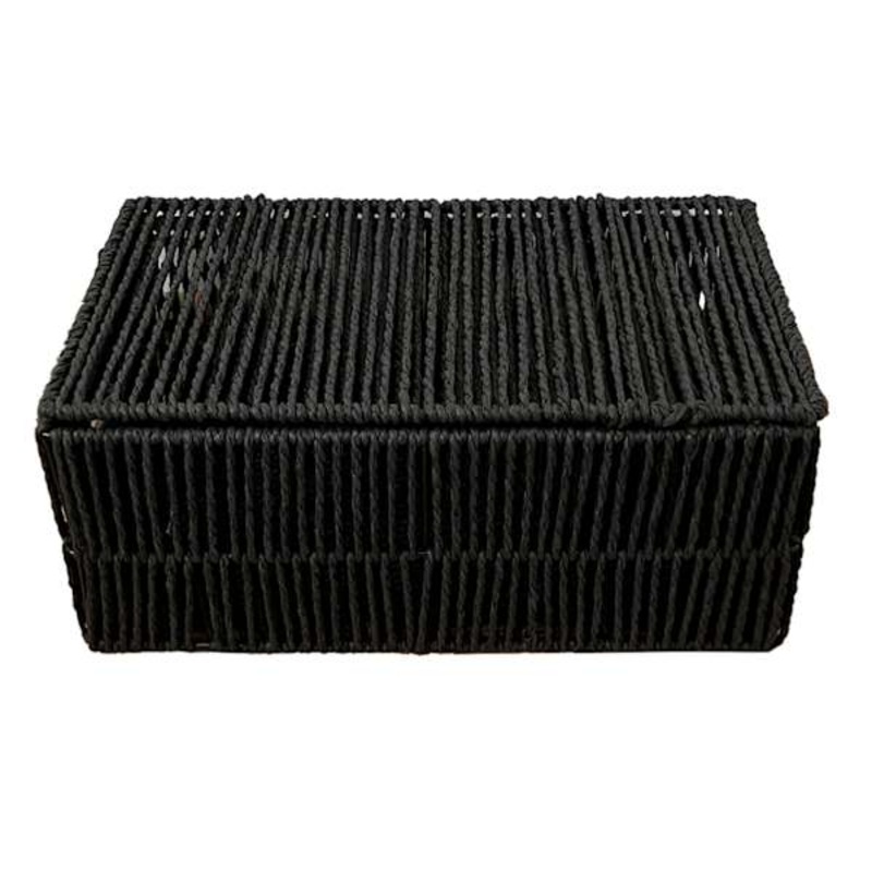 Black Lidded Paper Storage Basket, Medium