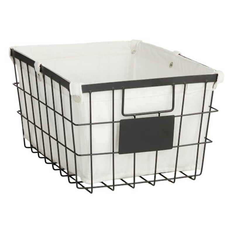 Black Metal Wire Storage Basket with Liner