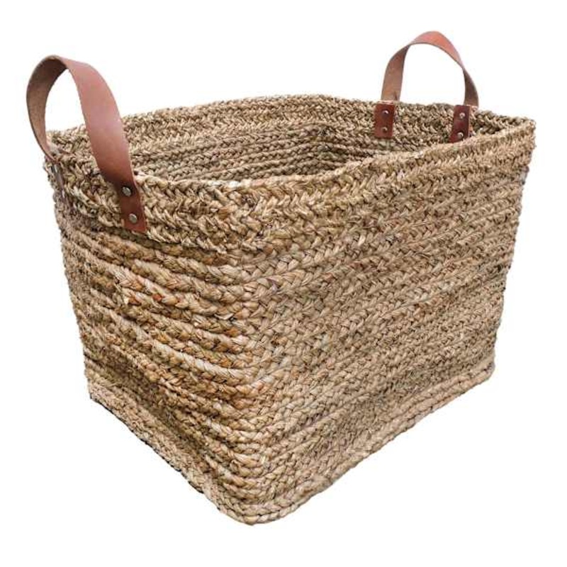 Austin Seagrass Storage Basket with Leather Handles, Large