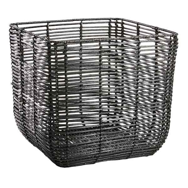 Black Square Rattan Storage Basket, Small