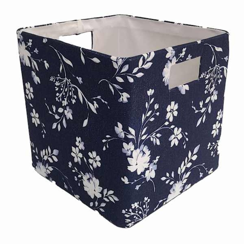 Blue Dark Floral Fabric Modular Storage Cube, 10.5″