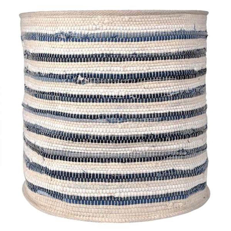 Blue Striped Round Fabric Storage Basket