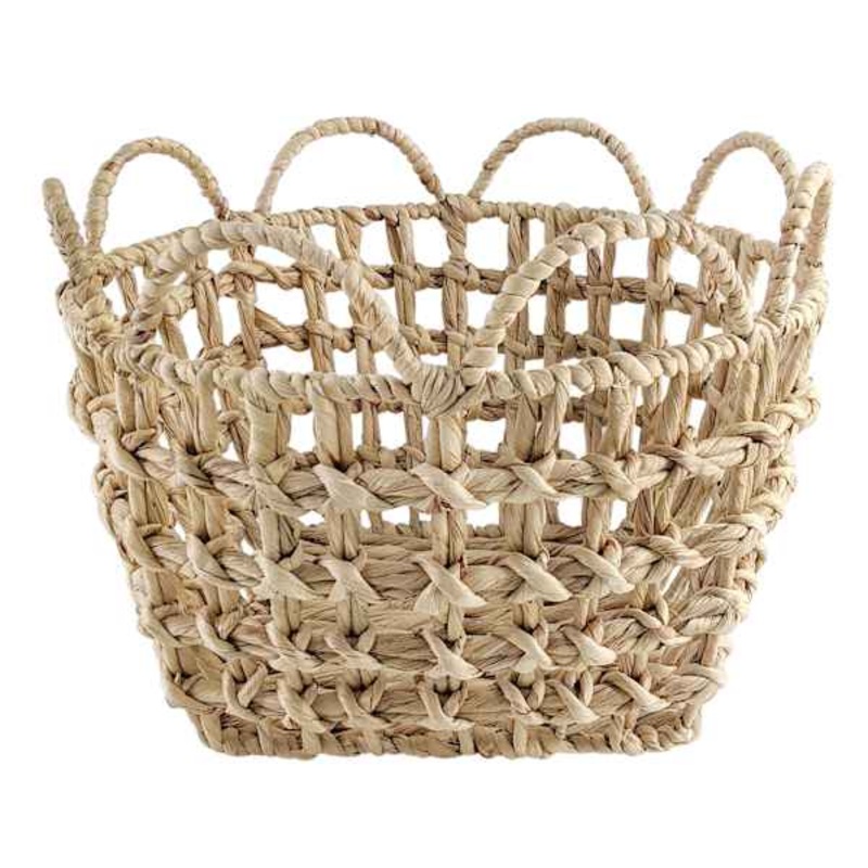 Braided Water Hyacinth Basket with Scalloped Edge, Medium