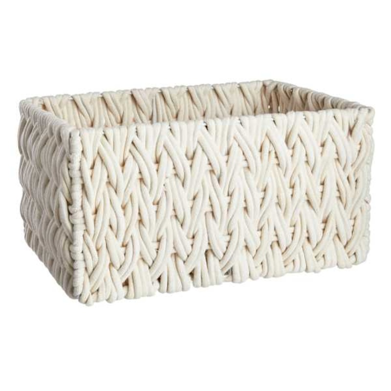 Chunky White Rectangle Fabric Storage Basket, Large