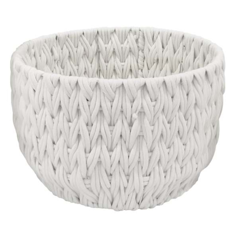 Chunky White Round Fabric Storage Basket, Small