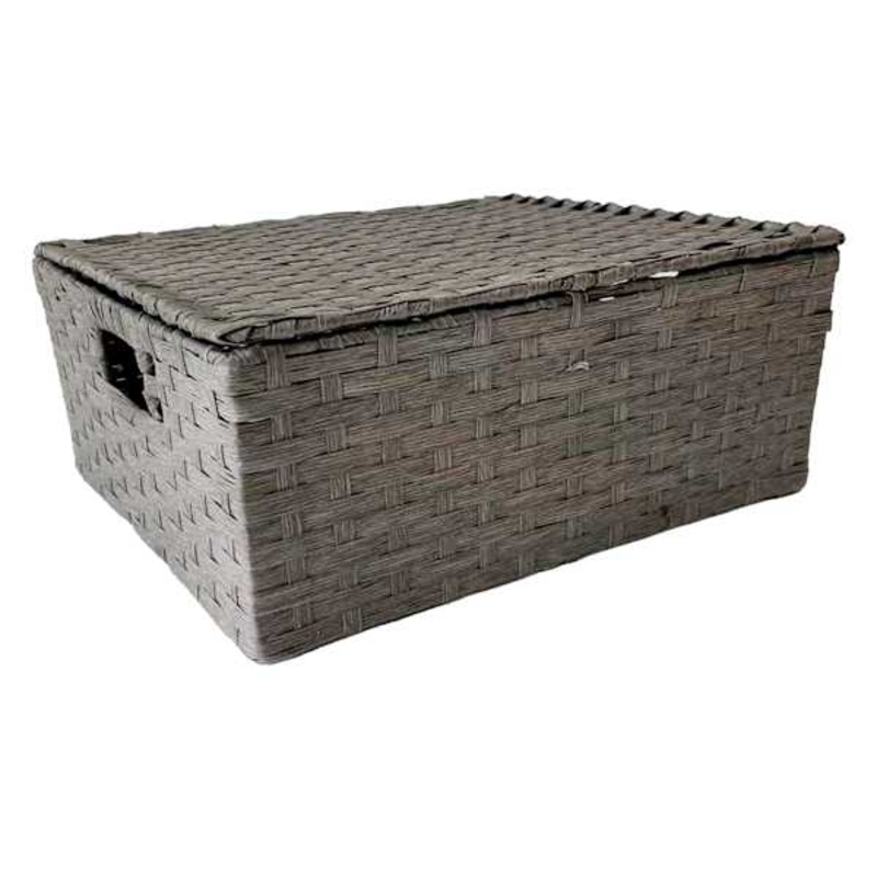 Dark Grey Paper Rope Storage Basket with Lid, Large