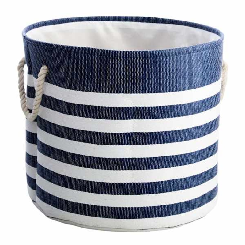 Blue Striped Round Storage Basket, Large