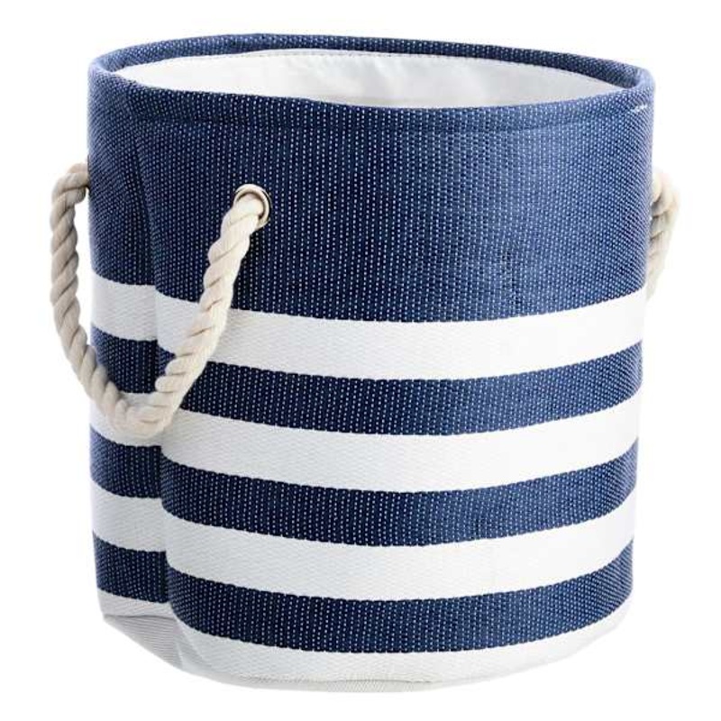Blue Striped Round Storage Basket, Small