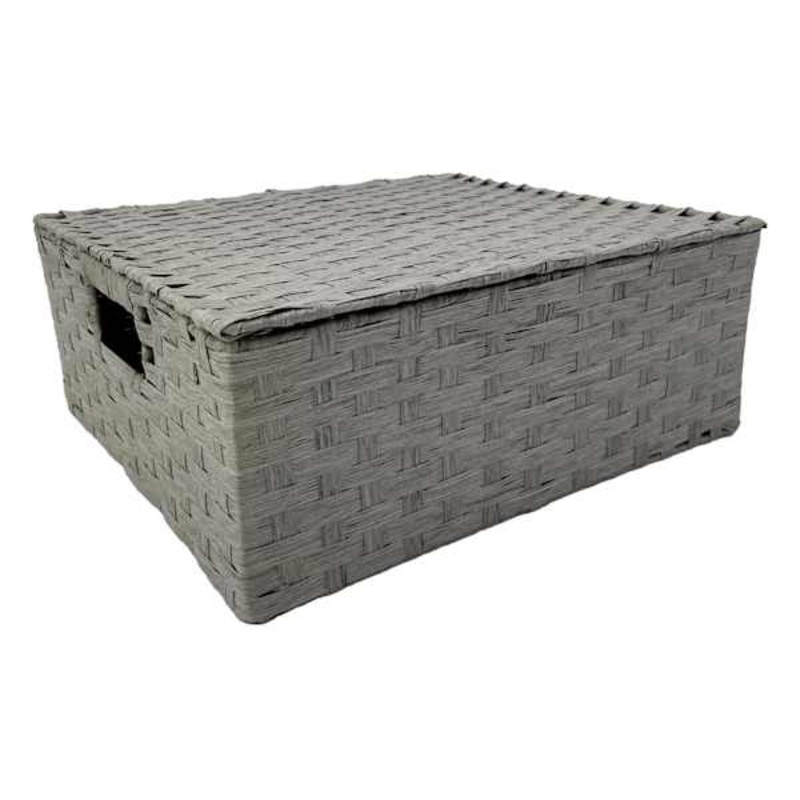 Light Grey Paper Rope Storage Basket with Lid, Small