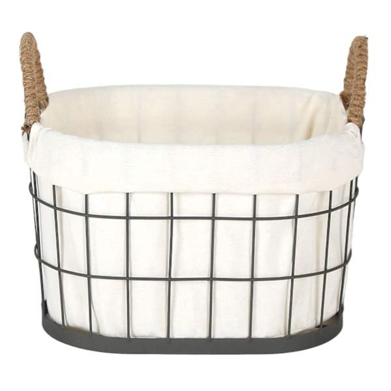Lined Oval Wire Storage Basket, Large