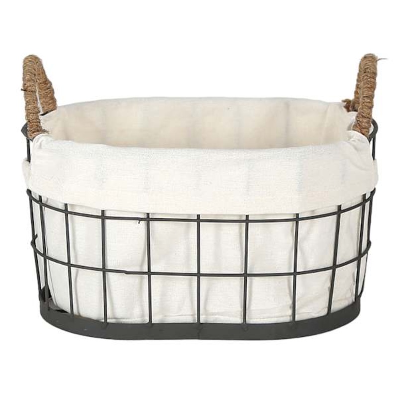 Lined Oval Wire Storage Basket, Medium