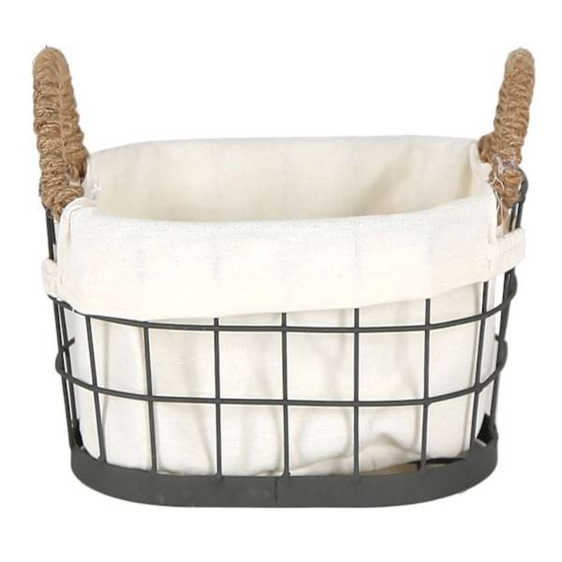 Lined Oval Wire Storage Basket, Small
