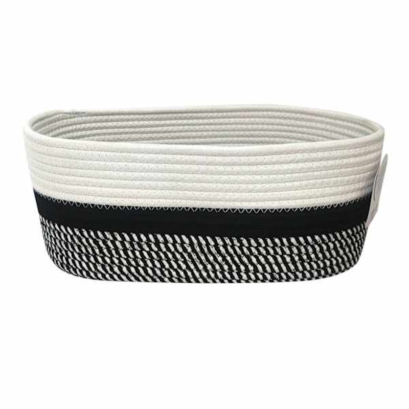 Marly Black Striped Round Storage Basket, Large