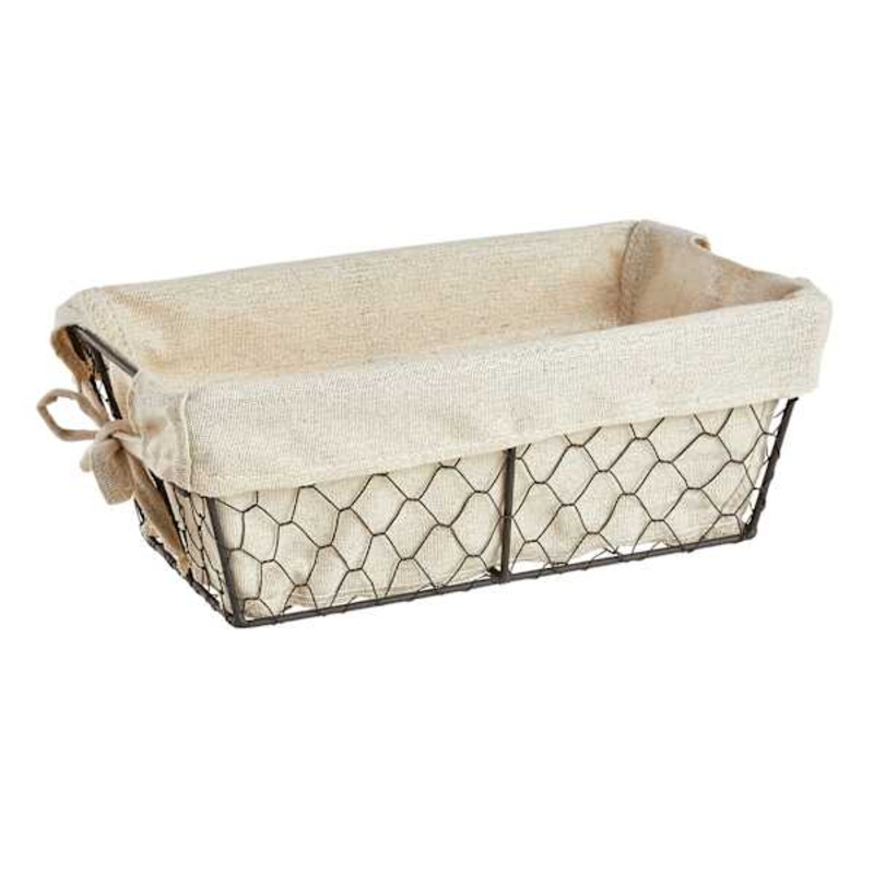 Metal Wire Storage Basket with Burlap Liner, Small