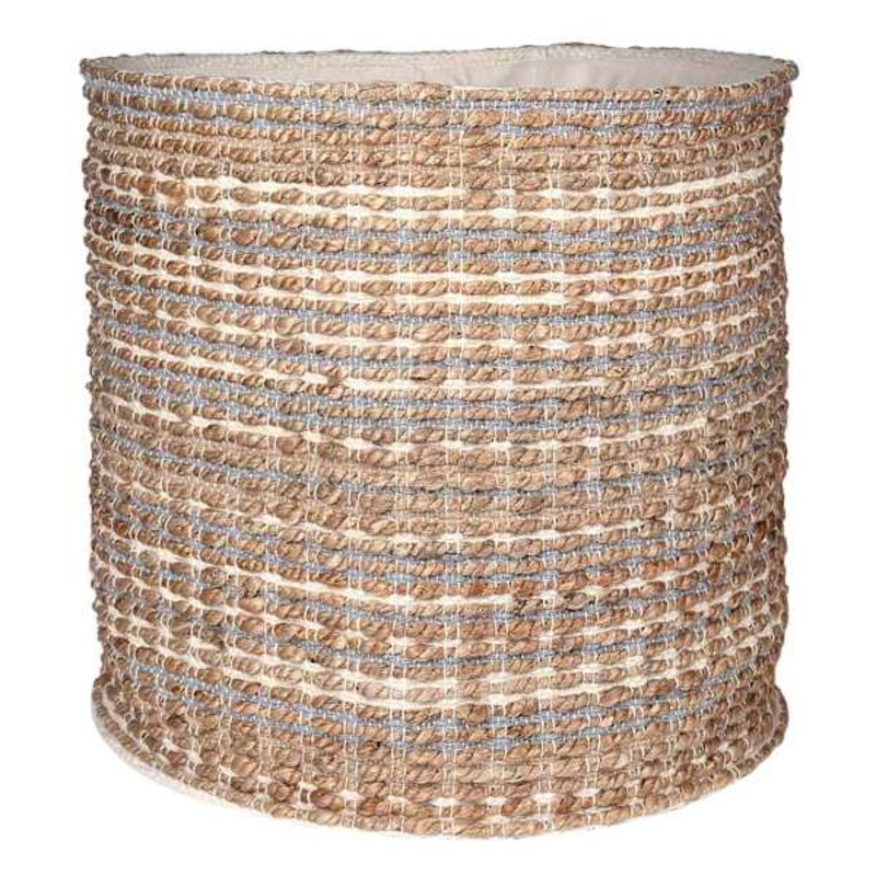 Natural & Blue Round Fabric Storage Basket