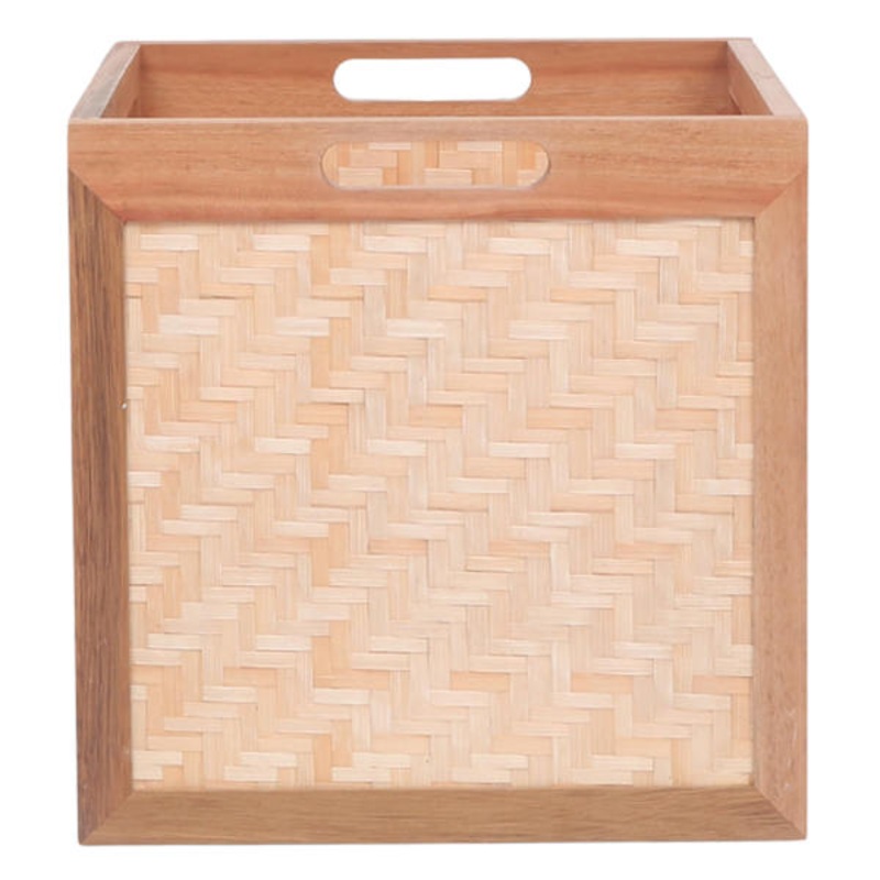 Natural Pinewood & Bamboo Modular Storage Cube, 13″